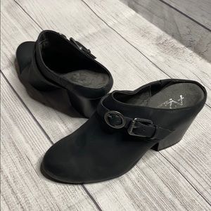 Black “Velveteen” slip on 2.5” heel clog